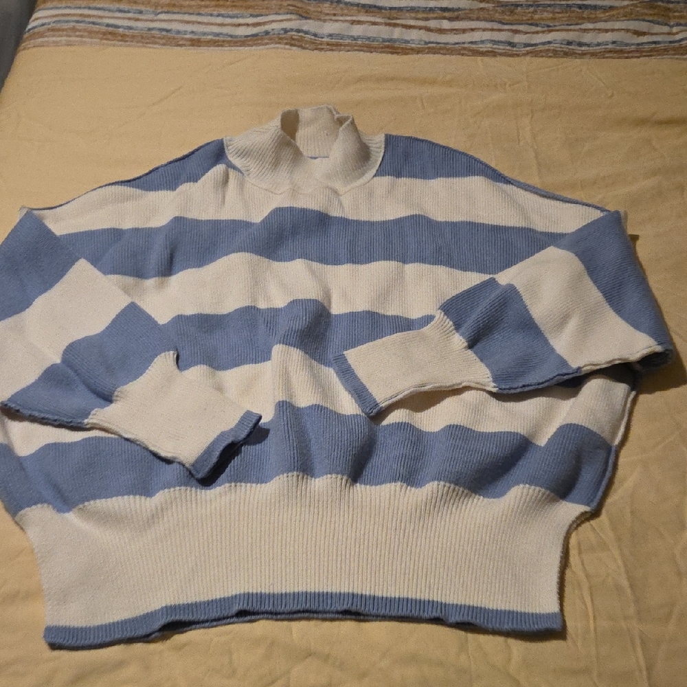 Altar'd State Cream and Blue Knit Sweater